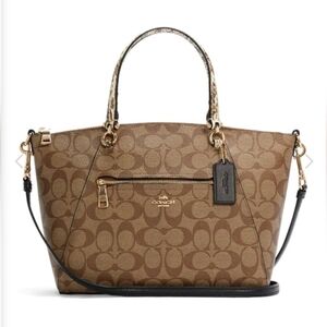 NWOT COACH Signature Canvas Brown Prairie Satchel Shoulder Bag Khaki Black Multi